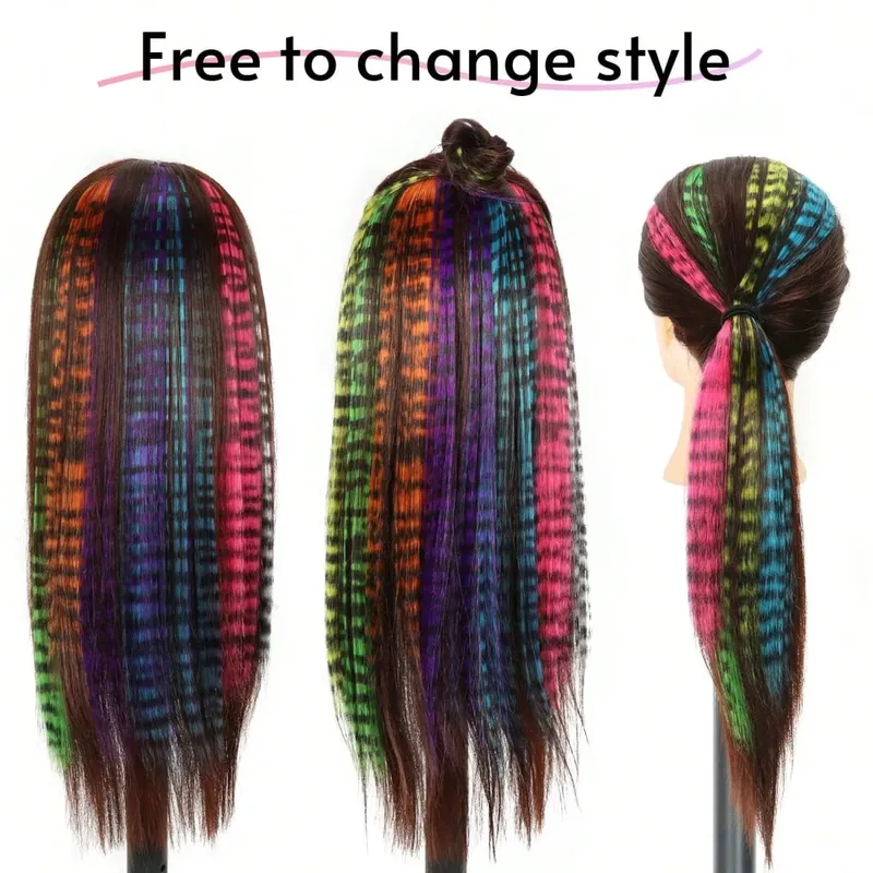 1pc/2pcs/3pcs/4pcs/6pcs/8pcs18 "longo reto zebra impressão clipe de pena sintética em extensões de cabelo ideal dia das bruxas natal