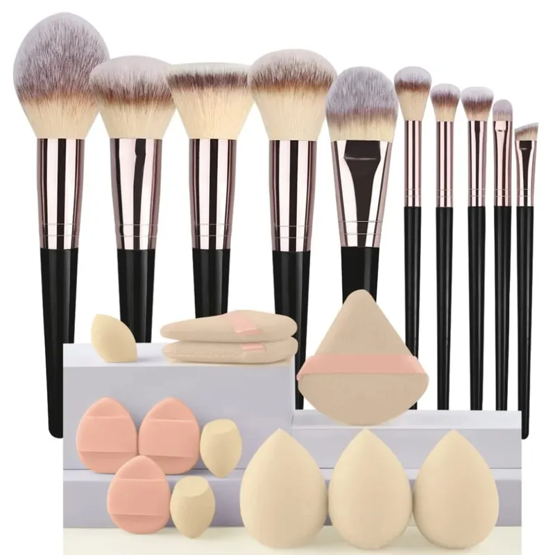 Conjunto de pincéis de maquiagem luxuosos, macios e fofos, base, blush, pó, sombra, kabuki, mistura, pincel de maquiagem, ferramenta de beleza