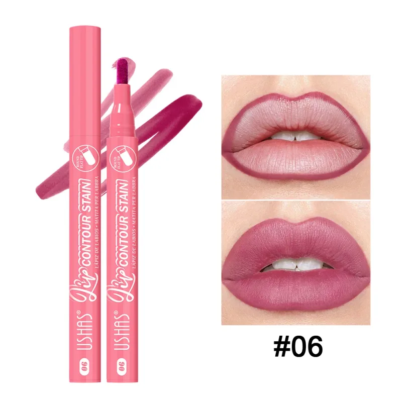 Lip Stain Pen 6 Shades Waterproof Long Lasting Lightweight Flat Tip Lip Liner Stain Define Lip Shape