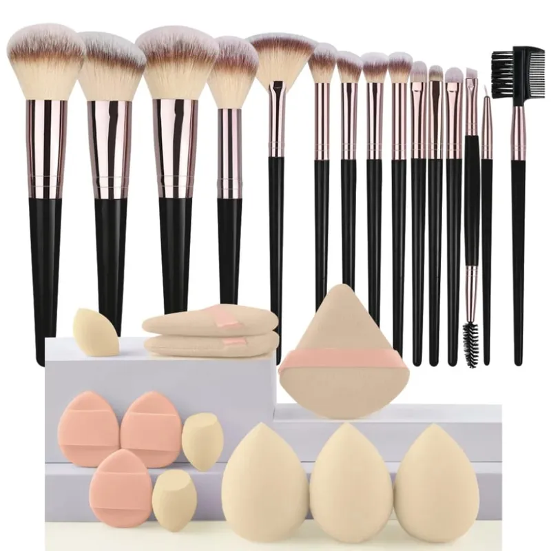 Conjunto de pincéis de maquiagem luxuosos, macios e fofos, base, blush, pó, sombra, kabuki, mistura, pincel de maquiagem, ferramenta de beleza