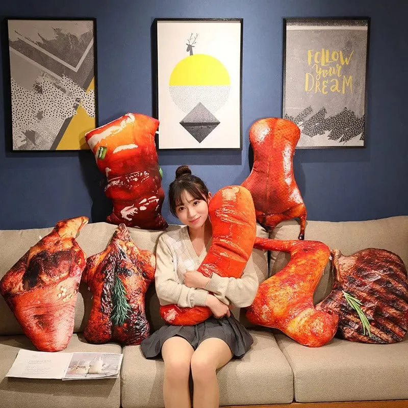 Plush Simulation Food Sausage Chicken Leg Stuffed Pillows Roasted Wing Steak Ribs Funny Soft Cushion Kids Creative Baking Toys