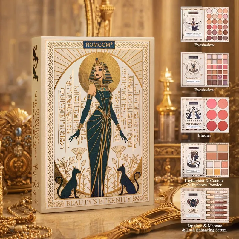 5 páginas tudo-em-um livro de maquiagem sombra de olho em pó blush alto brilho em pó máscara facial brilho labial rímel essência olho preto