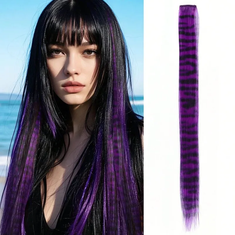 1pc/2pcs/3pcs/4pcs/6pcs/8pcs18 "longo reto zebra impressão clipe de pena sintética em extensões de cabelo ideal dia das bruxas natal