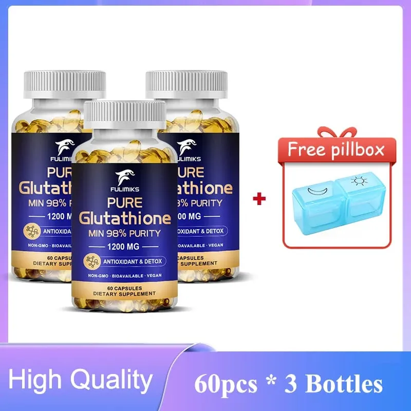 Cápsulas de glutationa pura 1200mg, absorção máxima, suporte para pele, antioxidante, anti-envelhecimento, desintoxicação, limpeza do fígado, imunidade