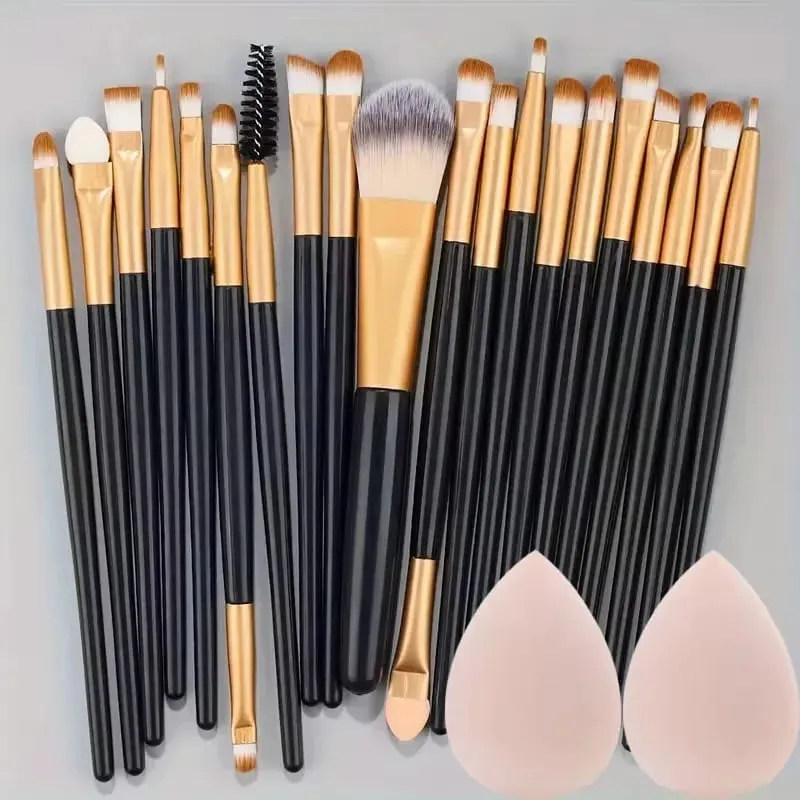 Conjunto de pincéis de maquiagem, 20 peças, pincel de delineador, pincel de maquiagem para bochechas, olhos, pincel de base cosmético com esponja de maquiagem