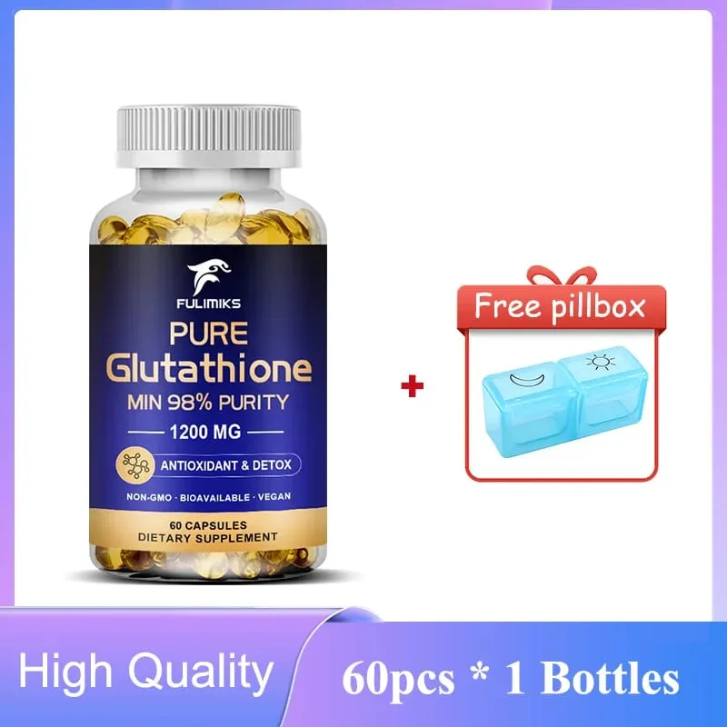 Cápsulas de glutationa pura 1200mg, absorção máxima, suporte para pele, antioxidante, anti-envelhecimento, desintoxicação, limpeza do fígado, imunidade