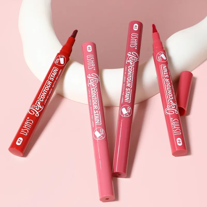 Lip Stain Pen 6 Shades Waterproof Long Lasting Lightweight Flat Tip Lip Liner Stain Define Lip Shape
