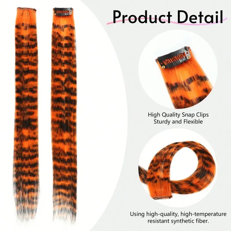 1pc/2pcs/3pcs/4pcs/6pcs/8pcs18 "longo reto zebra impressão clipe de pena sintética em extensões de cabelo ideal dia das bruxas natal