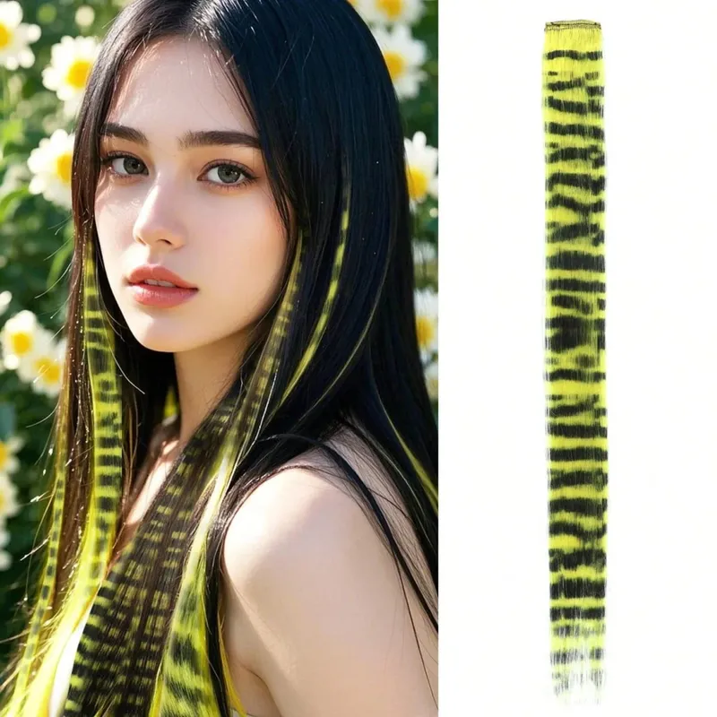 1pc/2pcs/3pcs/4pcs/6pcs/8pcs18 "longo reto zebra impressão clipe de pena sintética em extensões de cabelo ideal dia das bruxas natal