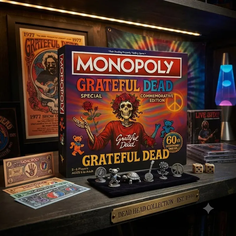 Monopoly Grateful Dead Edição Comemorativa Especial Jogo de Tabuleiro 60º Aniversário Rock Band Jogo de Mesa Temático Festa em Família Presente Colecionável para Fãs