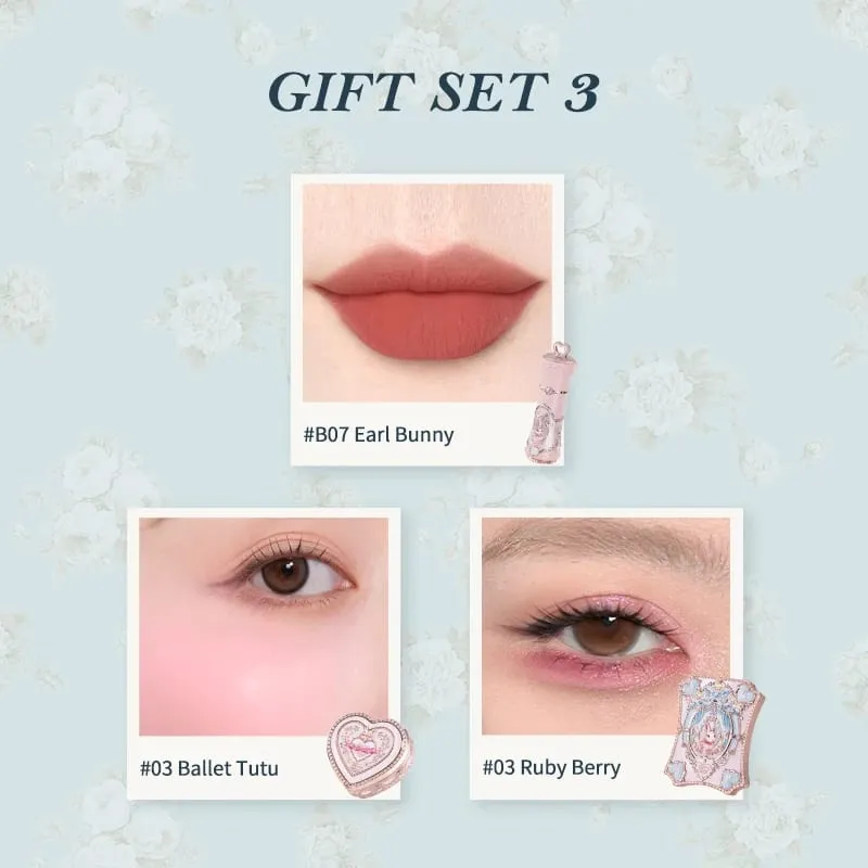 O conjunto de presente da coleção Flower Knows Bunny Garden inclui paleta de maquiagem + batom + blush
