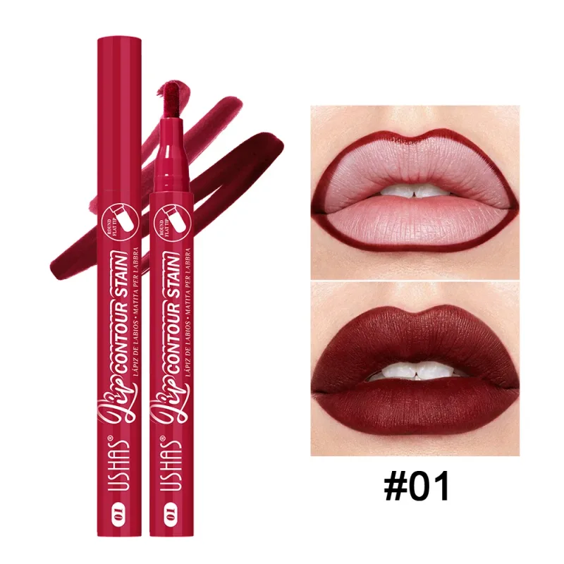 Lip Stain Pen 6 Shades Waterproof Long Lasting Lightweight Flat Tip Lip Liner Stain Define Lip Shape