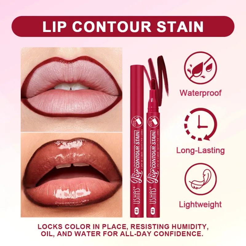 Lip Stain Pen 6 Shades Waterproof Long Lasting Lightweight Flat Tip Lip Liner Stain Define Lip Shape