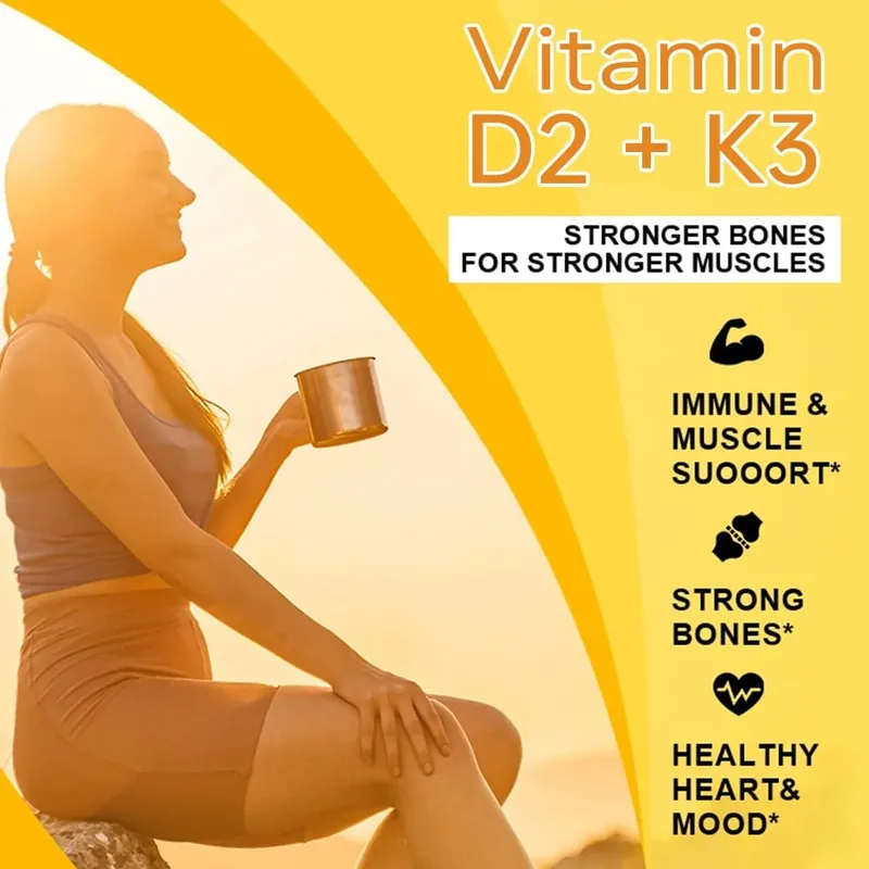 Cápsulas de vitamina D3 + K2 5000IU 120pcs Suplemento vegano de suporte ósseo e imunológico para precisão óssea e saúde geral