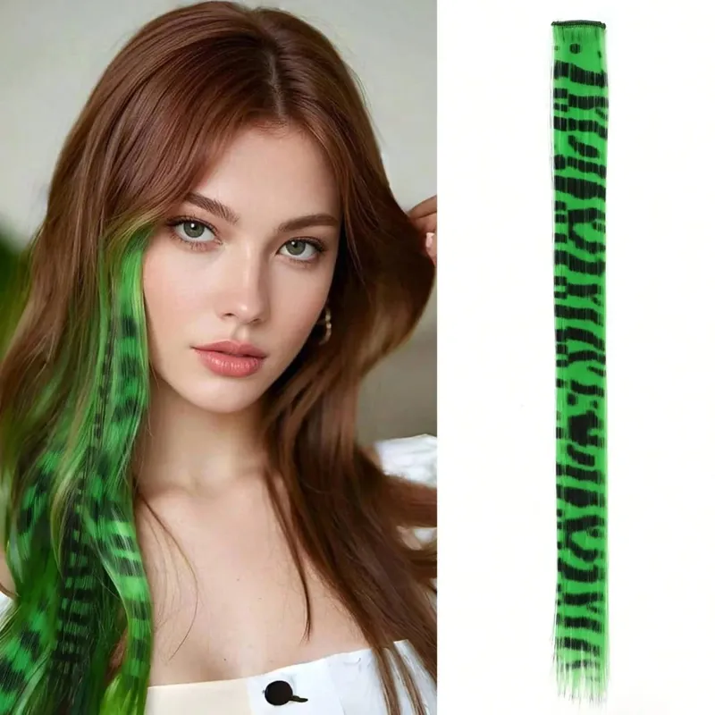 1pc/2pcs/3pcs/4pcs/6pcs/8pcs18 "longo reto zebra impressão clipe de pena sintética em extensões de cabelo ideal dia das bruxas natal