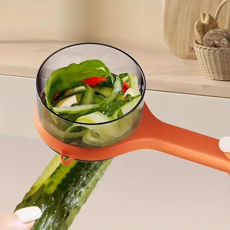 Descascador com caixa de armazenamento, descascador de frutas e vegetais, dupla face, aço inoxidável, multifuncional, adequado para cozinha