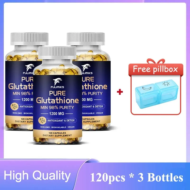 Cápsulas de glutationa pura 1200mg, absorção máxima, suporte para pele, antioxidante, anti-envelhecimento, desintoxicação, limpeza do fígado, imunidade