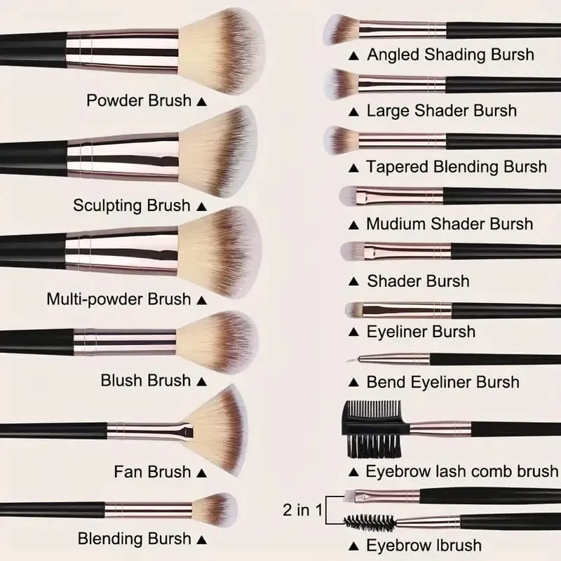 Conjunto de pincéis de maquiagem luxuosos, macios e fofos, base, blush, pó, sombra, kabuki, mistura, pincel de maquiagem, ferramenta de beleza
