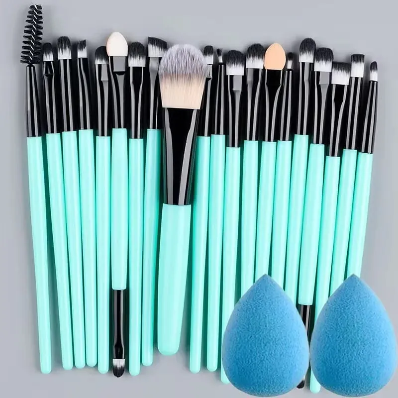 Conjunto de pincéis de maquiagem, 20 peças, pincel de delineador, pincel de maquiagem para bochechas, olhos, pincel de base cosmético com esponja de maquiagem