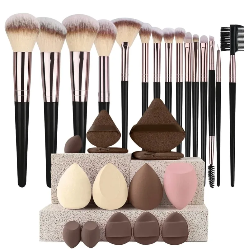 Conjunto de pincéis de maquiagem luxuosos, macios e fofos, base, blush, pó, sombra, kabuki, mistura, pincel de maquiagem, ferramenta de beleza
