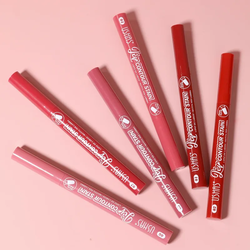 Lip Stain Pen 6 Shades Waterproof Long Lasting Lightweight Flat Tip Lip Liner Stain Define Lip Shape