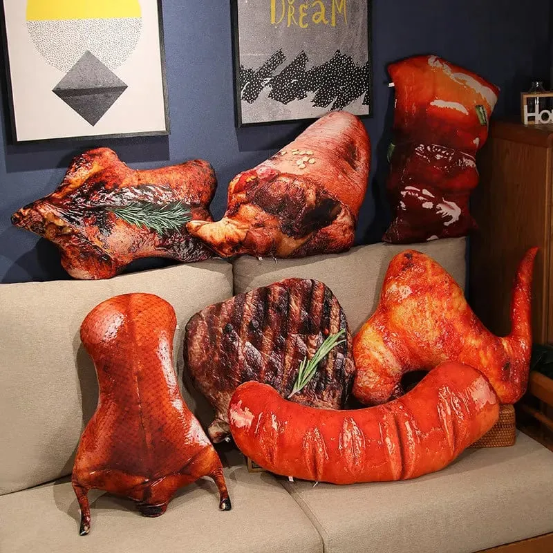Plush Simulation Food Sausage Chicken Leg Stuffed Pillows Roasted Wing Steak Ribs Funny Soft Cushion Kids Creative Baking Toys