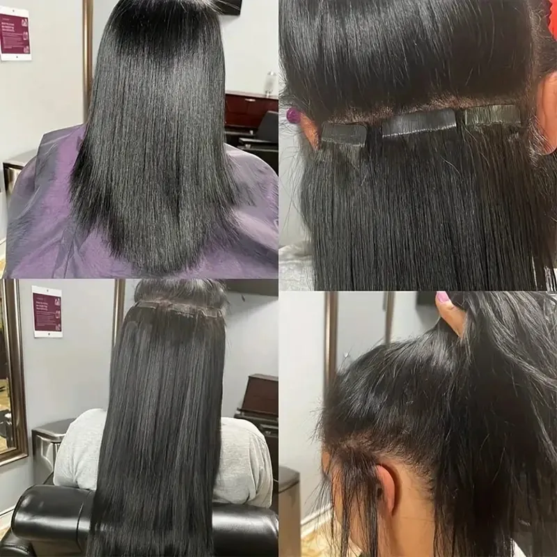 20pcs Tape In Human Hair Extensions Straight Invisible Seamless Natural Black 100% Brazilian Human Hair Tape Ins Hair Extensions