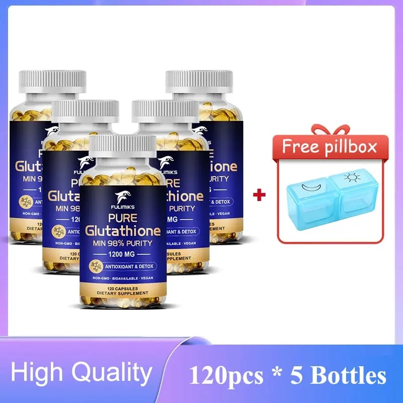 Cápsulas de glutationa pura 1200mg, absorção máxima, suporte para pele, antioxidante, anti-envelhecimento, desintoxicação, limpeza do fígado, imunidade
