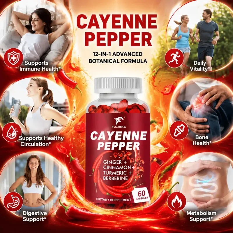 Cayenne Pepper Capsules Supports Cardiovascular Health Improves Digestion & Blood Circulation Capsaicin Supplement Softgels