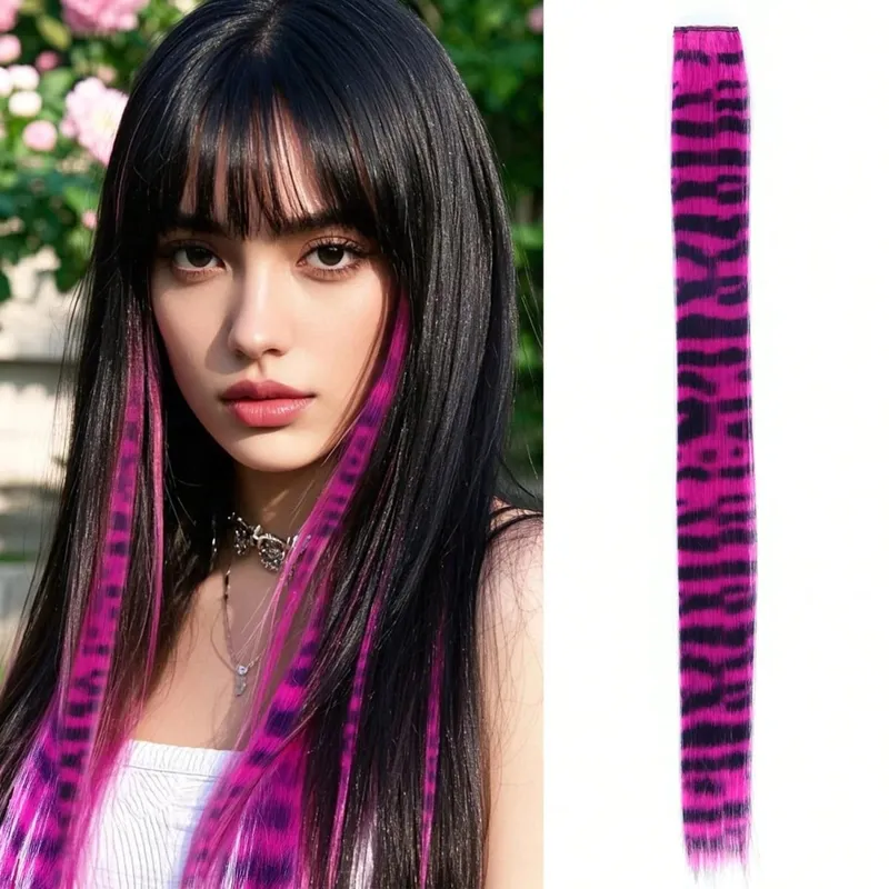 1pc/2pcs/3pcs/4pcs/6pcs/8pcs18 "longo reto zebra impressão clipe de pena sintética em extensões de cabelo ideal dia das bruxas natal