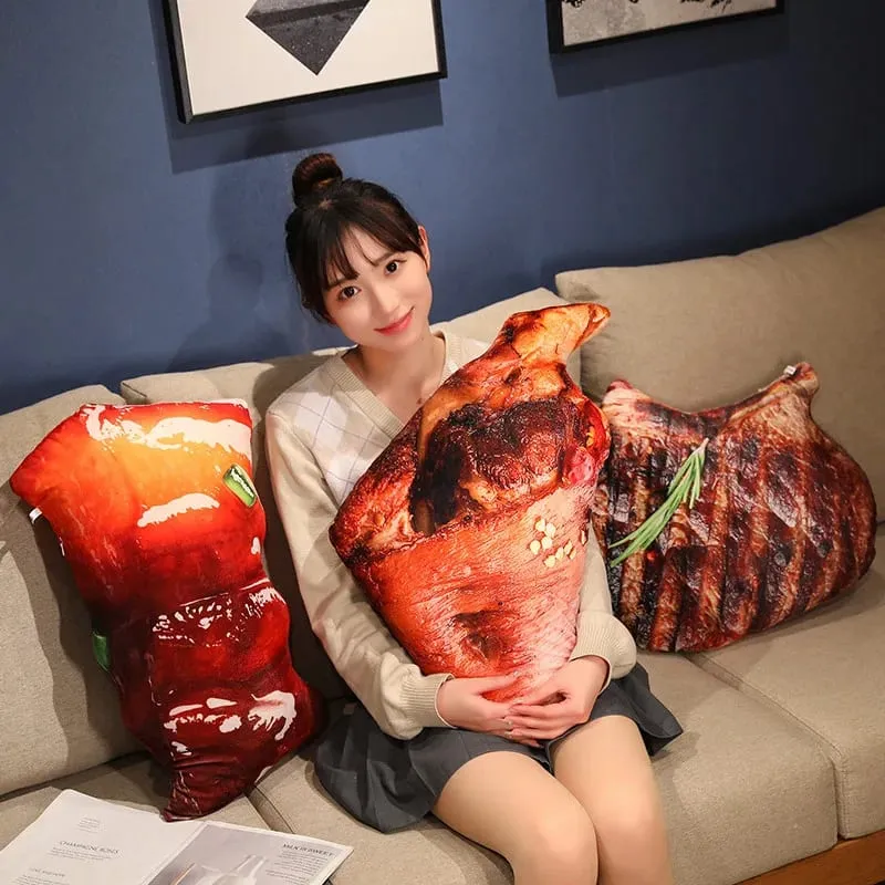 Plush Simulation Food Sausage Chicken Leg Stuffed Pillows Roasted Wing Steak Ribs Funny Soft Cushion Kids Creative Baking Toys