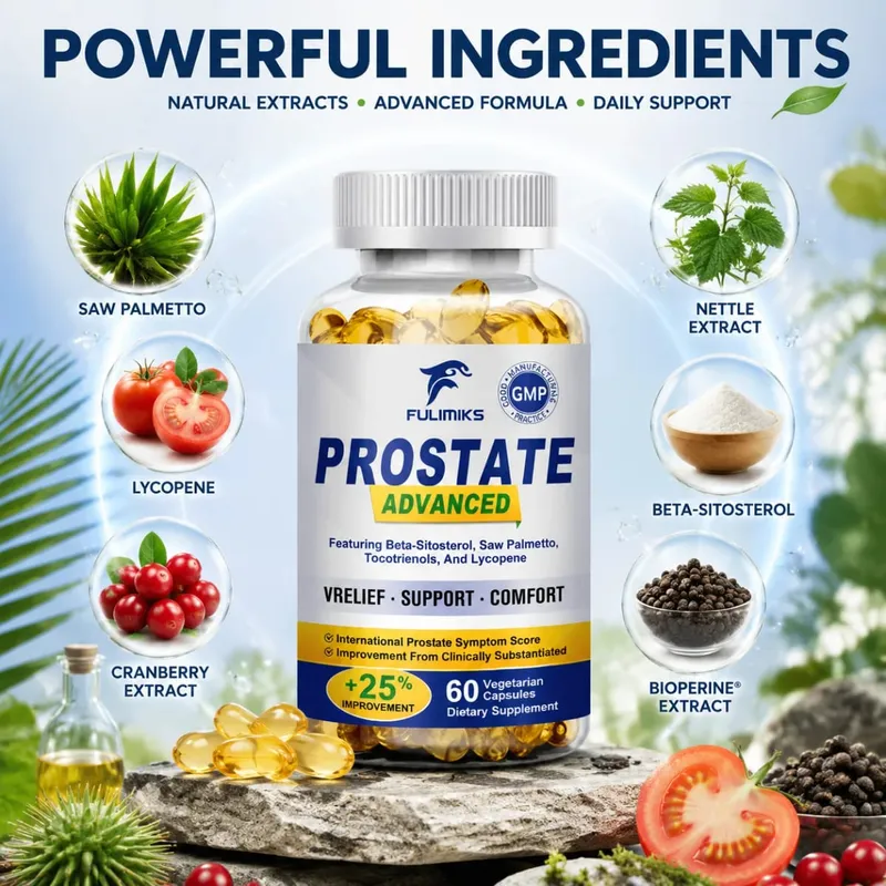 Cápsulas de próstata premium com Saw Palmetto e beta-sitosterol apoiam o fluxo urinário, saúde e conforto da próstata, aliviam a bexiga
