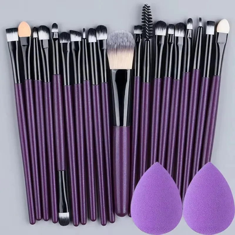 Conjunto de pincéis de maquiagem, 20 peças, pincel de delineador, pincel de maquiagem para bochechas, olhos, pincel de base cosmético com esponja de maquiagem