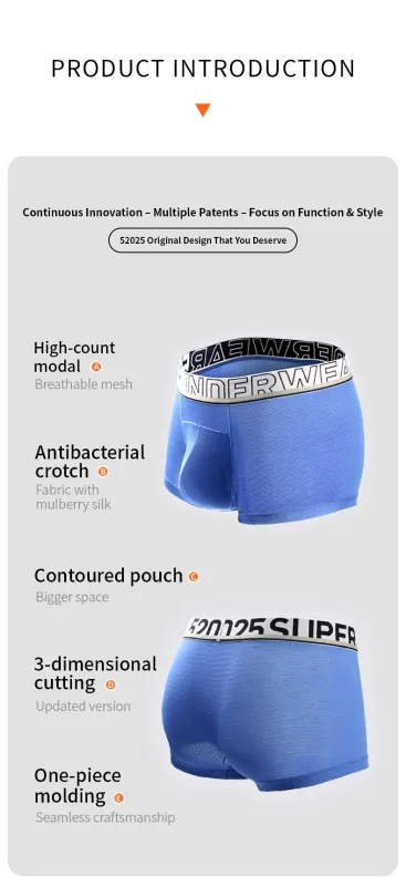 52025 Boxers masculinos Air-Mesh – Suporte U-Pouch, ventilação avançada com fluxo de ar, conforto de resfriamento de secagem rápida e alongamento dinâmico