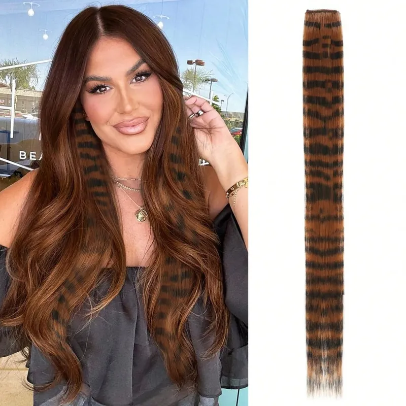 1pc/2pcs/3pcs/4pcs/6pcs/8pcs18 "longo reto zebra impressão clipe de pena sintética em extensões de cabelo ideal dia das bruxas natal
