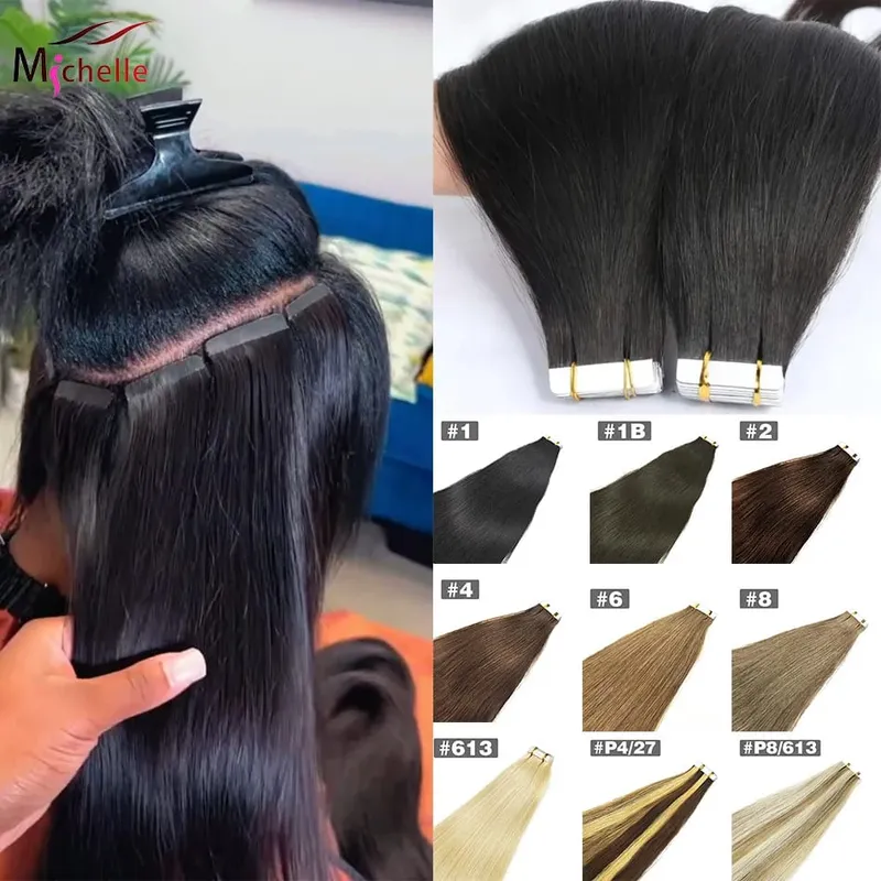 20pcs Tape In Human Hair Extensions Straight Invisible Seamless Natural Black 100% Brazilian Human Hair Tape Ins Hair Extensions