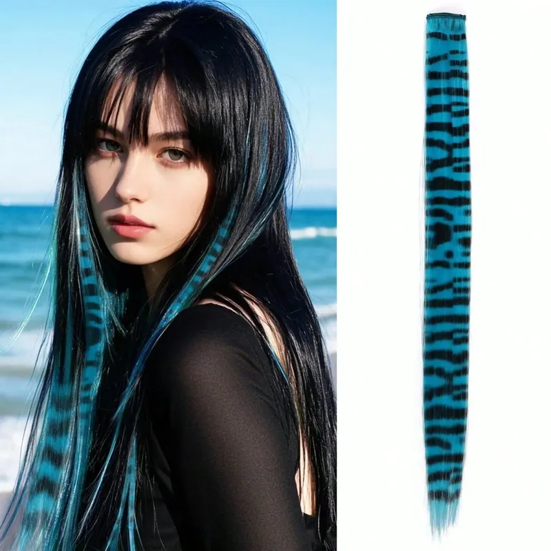 1pc/2pcs/3pcs/4pcs/6pcs/8pcs18 "longo reto zebra impressão clipe de pena sintética em extensões de cabelo ideal dia das bruxas natal