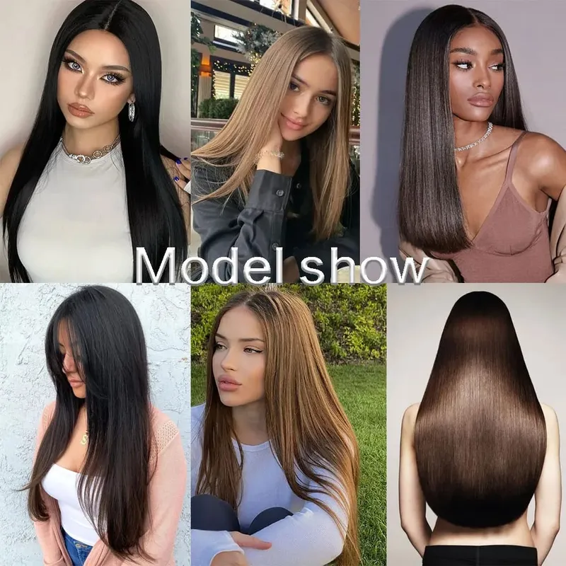 Synthetic Long Straight Hair 5 Clips Extensions Clips in High Temperature Fiber Black Brown Hairpiece