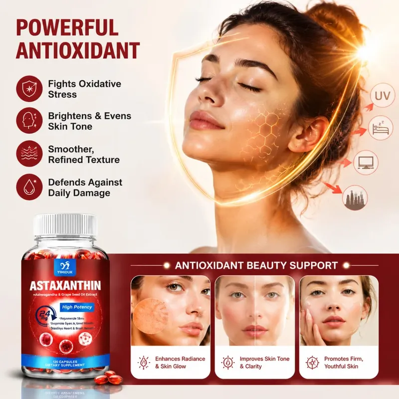 Cápsulas de astaxantina - 24mg - Poderoso suplemento antioxidante que apoia a saúde dos olhos, pele, articulações, coração, cérebro e sistema imunológico