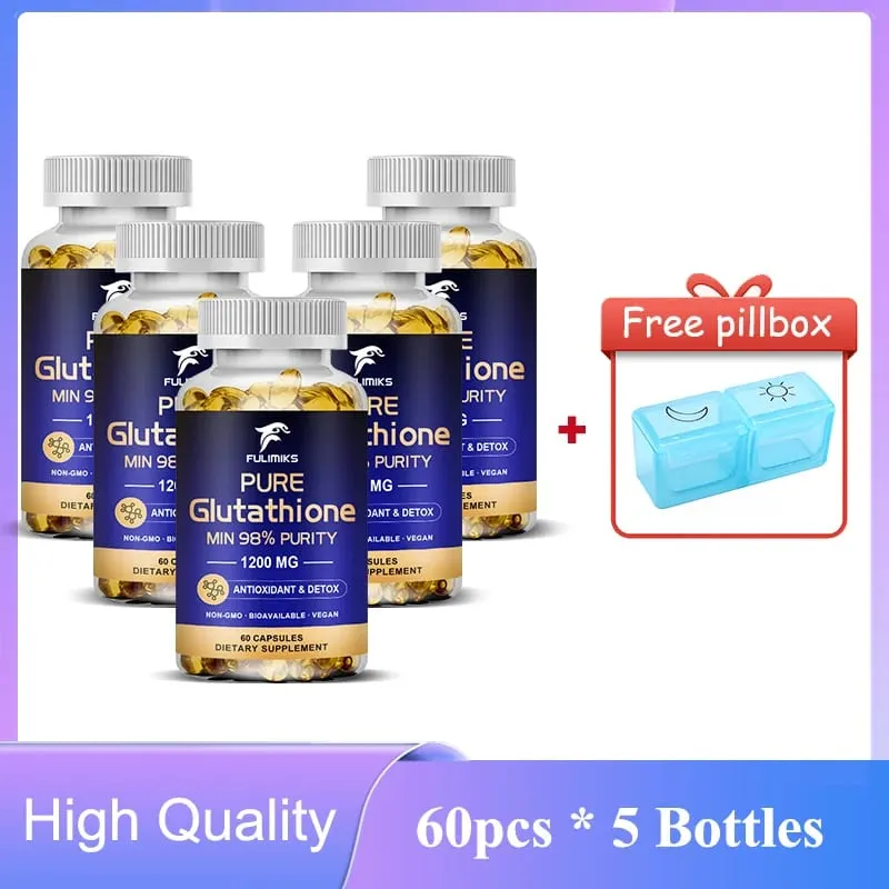 Cápsulas de glutationa pura 1200mg, absorção máxima, suporte para pele, antioxidante, anti-envelhecimento, desintoxicação, limpeza do fígado, imunidade