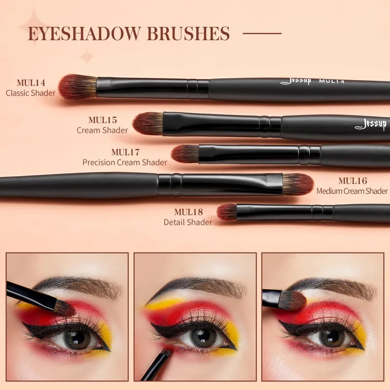 Jessup conjunto de pincéis para olhos, 16 peças, pincéis de maquiagem de precisão sintética, pincel para sobrancelha, sombra, mistura, corretivo, delineador t272