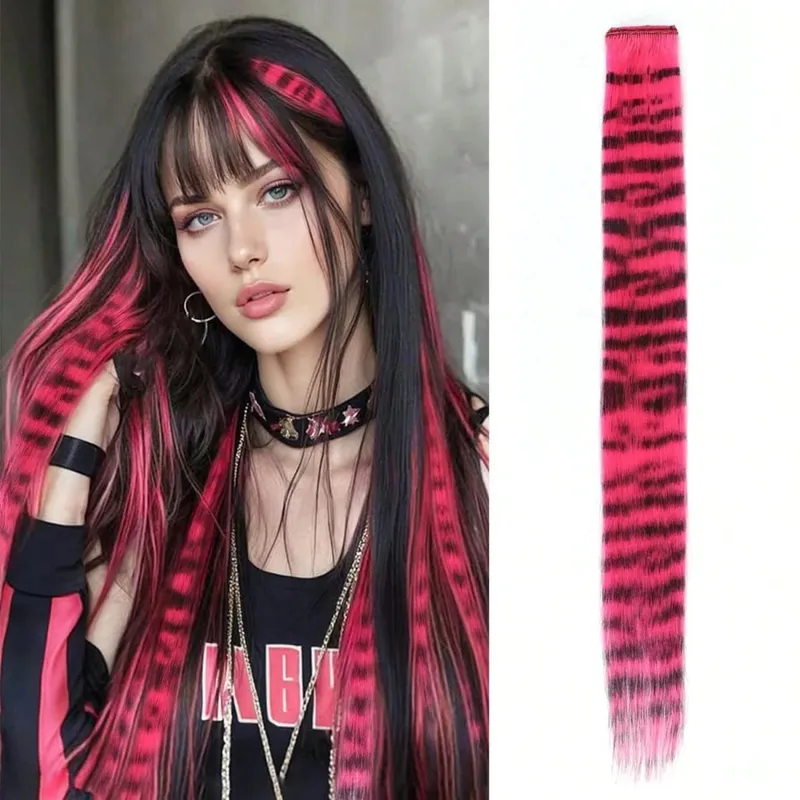 1pc/2pcs/3pcs/4pcs/6pcs/8pcs18 "longo reto zebra impressão clipe de pena sintética em extensões de cabelo ideal dia das bruxas natal