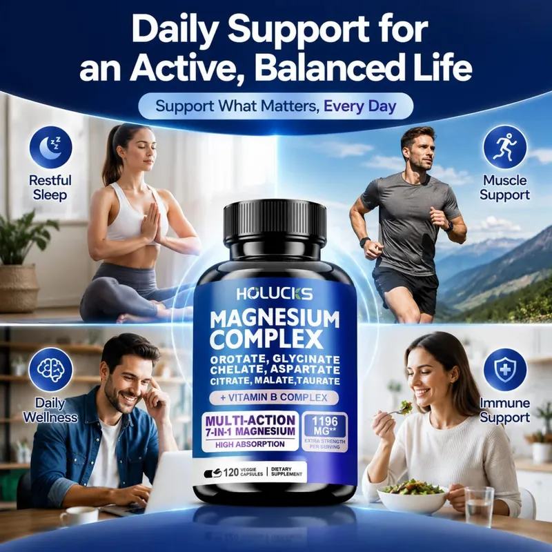 Cápsulas de complexo de magnésio com vitamina B6 apoiam o sono, osso, coração, saúde, alívio do estresse, músculos, nervos fortes, metabolismo