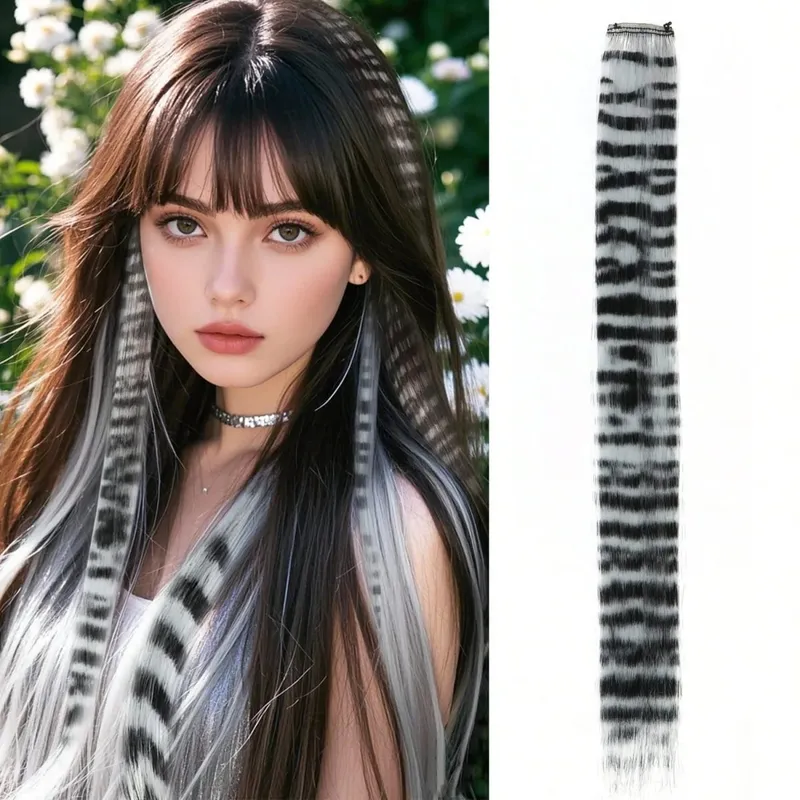 1pc/2pcs/3pcs/4pcs/6pcs/8pcs18 "longo reto zebra impressão clipe de pena sintética em extensões de cabelo ideal dia das bruxas natal