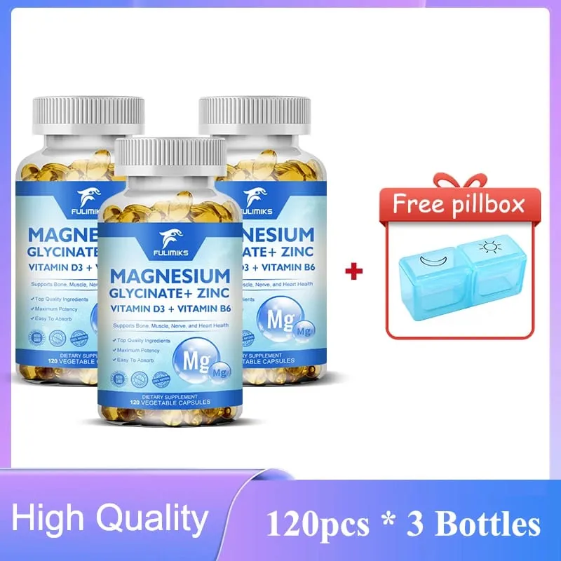 Cápsulas de suplemento de glicinato de magnésio + zinco, alta absorção, suporte para saúde do sono, articulação óssea, cérebro, fortalecimento imunológico