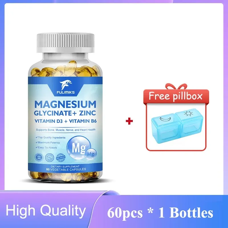 Cápsulas de suplemento de glicinato de magnésio + zinco, alta absorção, suporte para saúde do sono, articulação óssea, cérebro, fortalecimento imunológico
