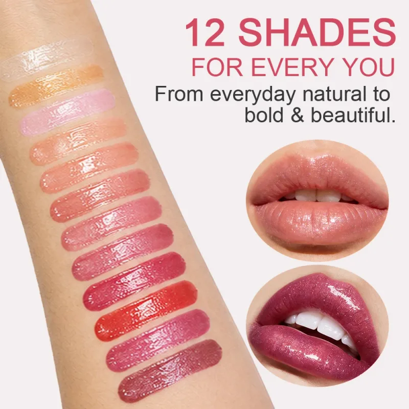 Shimmer Lip Gloss 12 Shades Glass High Shine Non-Sticky Moisturizing Long Lasting Plumping Lip Makeup — image 4