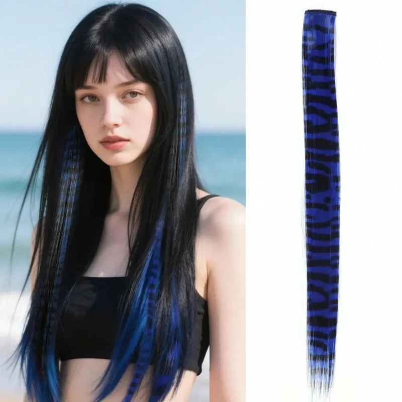1pc/2pcs/3pcs/4pcs/6pcs/8pcs18 "longo reto zebra impressão clipe de pena sintética em extensões de cabelo ideal dia das bruxas natal
