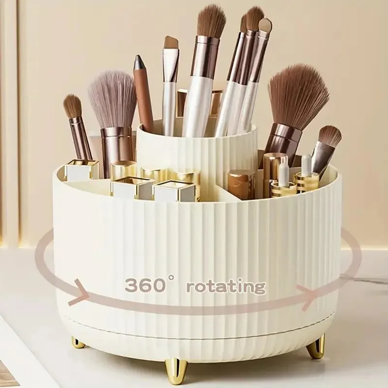 360° Rotating Makeup Organizer Makeup Holder Cosmetic Storage with 5 Compartments Multi-Functional Holder for Brushes Pen