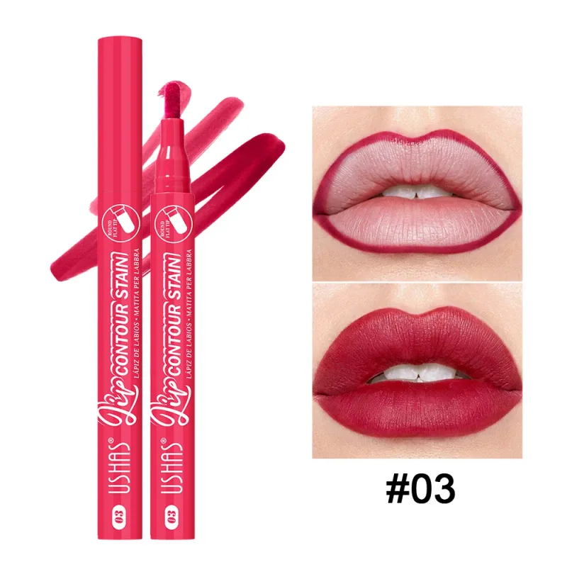 Lip Stain Pen 6 Shades Waterproof Long Lasting Lightweight Flat Tip Lip Liner Stain Define Lip Shape